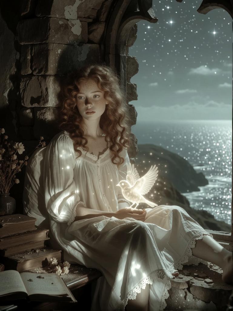 Woman Holding Glowing Bird