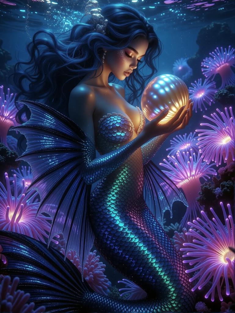 Cinematic Mermaid with Luminous Pearl