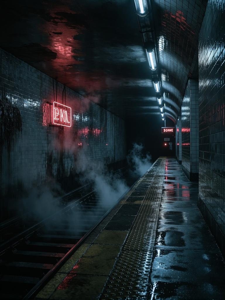Liminal Cyberpunk Subway Platform