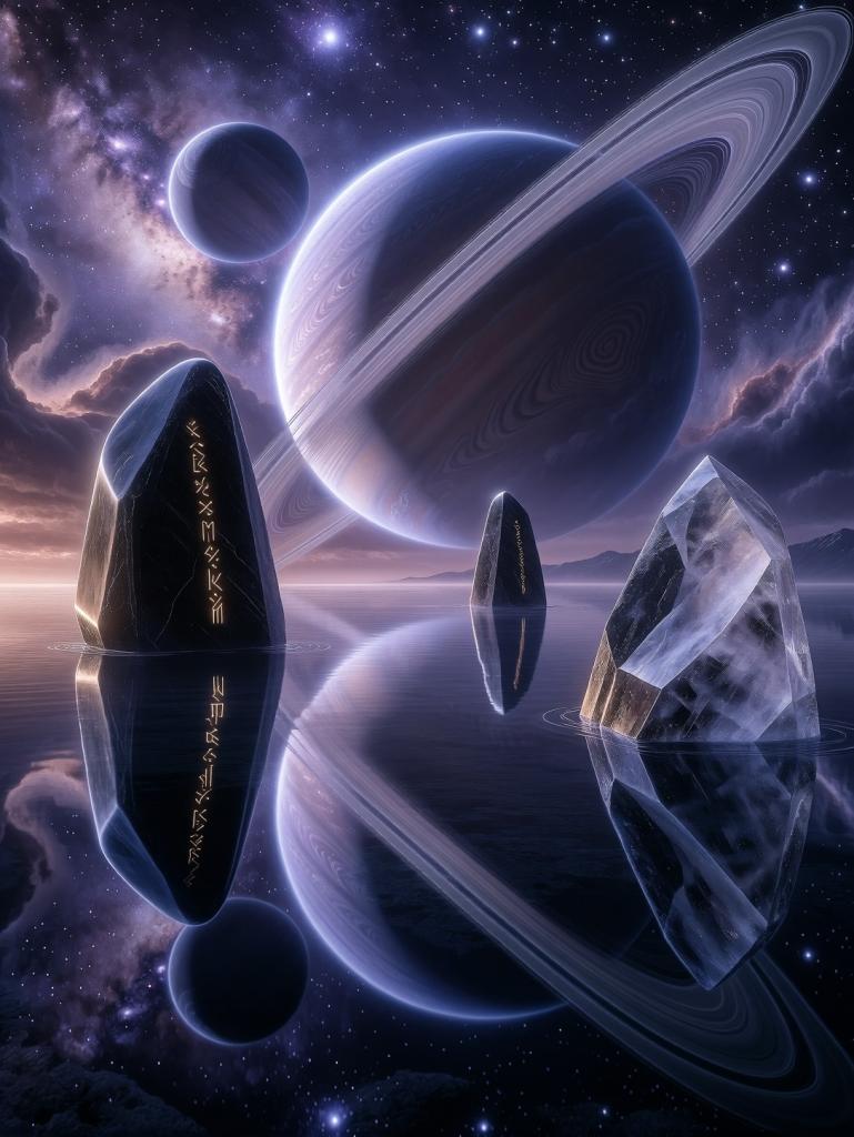 Surreal Cosmic Landscape With Glowing Planets