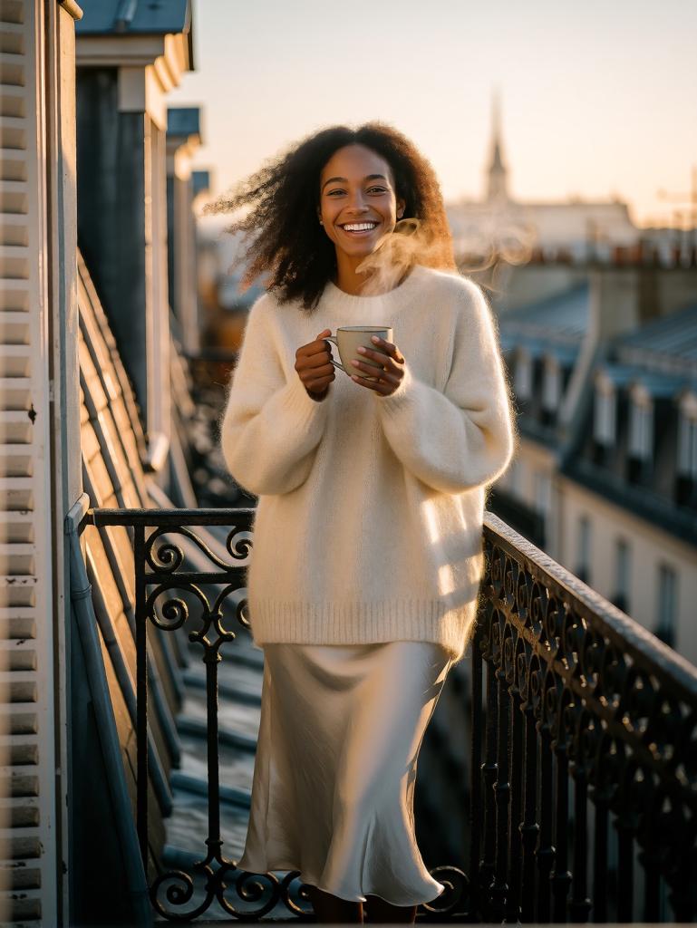 Joyful Woman On Paris Balcony