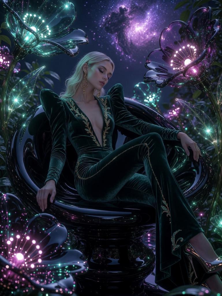 Emerald Velvet Surreal Fashion Dreamscape