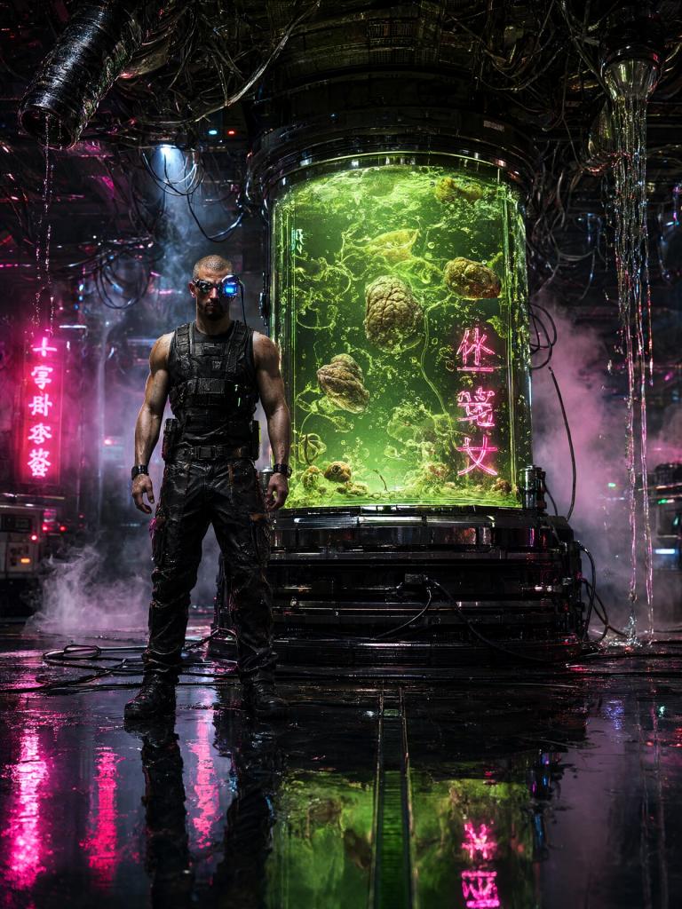 Neon Drenched Cyberpunk Lab Scene