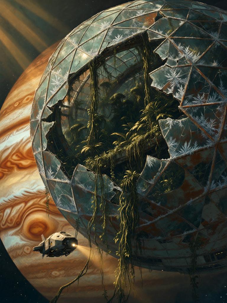 Derelict Orbital Greenhouse Over Gas Giant